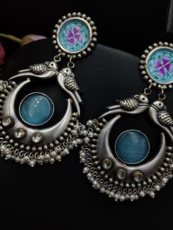 Silver Look Like Replica Handmade Earrings with Hand Painted Earrings