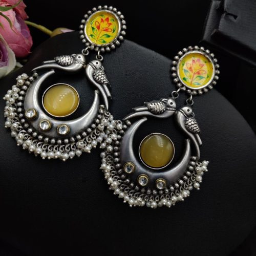 Silver Look Like Replica Handmade Earrings with Hand Painted Earrings - Image 2