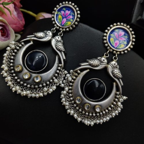 Silver Look Like Replica Handmade Earrings with Hand Painted Earrings - Image 4