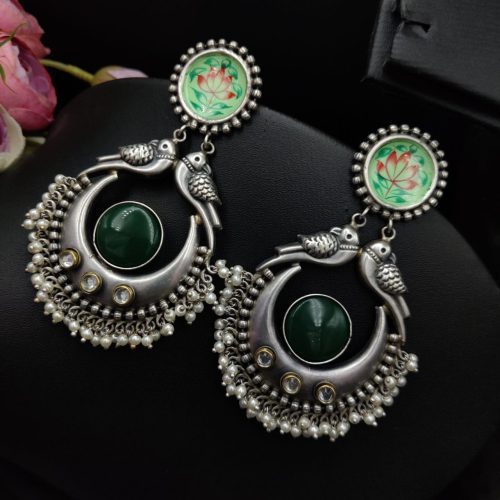 Silver Look Like Replica Handmade Earrings with Hand Painted Earrings - Image 6