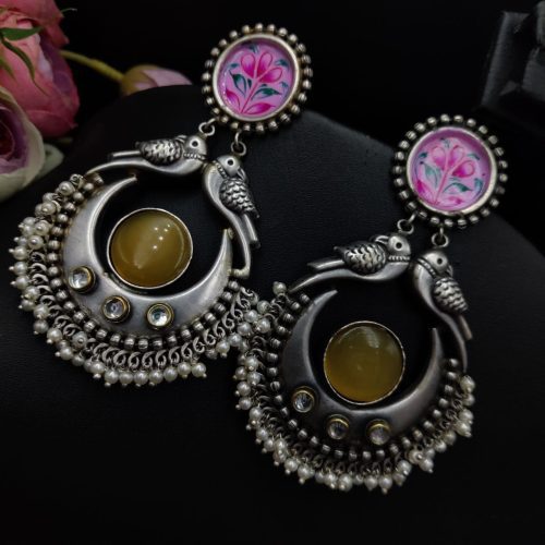 Silver Look Like Replica Handmade Earrings with Hand Painted Earrings - Image 7