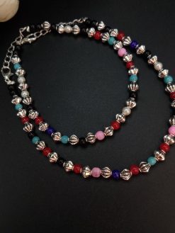 German Silver Flower Beads Anklets - Adjustable Size Anklet