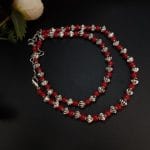 Bulk 40 German Silver Flower Beads Anklets - Adjustable Size Anklet - "Red"
