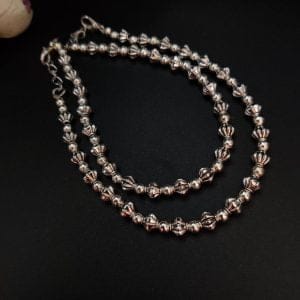 German Silver Flower Beads Anklets - Adjustable Size Anklet - Color: "Silver"