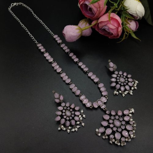 Oxidised Silver Plated Choker Necklace  Set For Girls - Image 7
