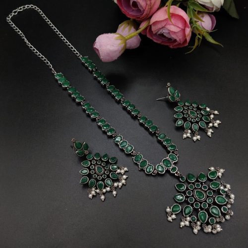 Oxidised Silver Plated Choker Necklace  Set For Girls - Image 4