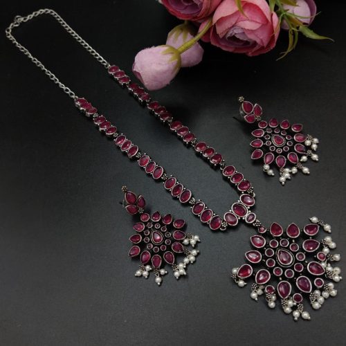Oxidised Silver Plated Choker Necklace  Set For Girls - Image 6
