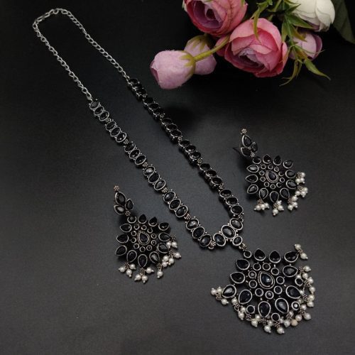 Oxidised Silver Plated Choker Necklace  Set For Girls - Image 2