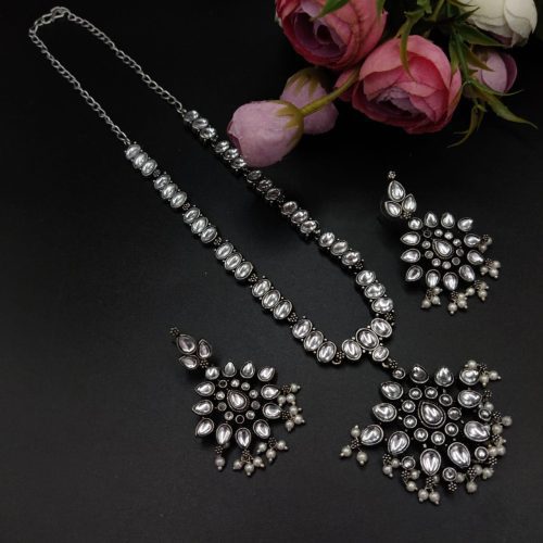 Oxidised Silver Plated Choker Necklace  Set For Girls - Image 5