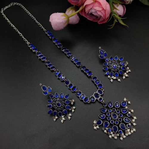 Oxidised Silver Plated Choker Necklace  Set For Girls - Image 3