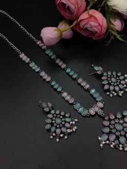 Oxidised Silver Plated Choker Necklace  Set For Girls