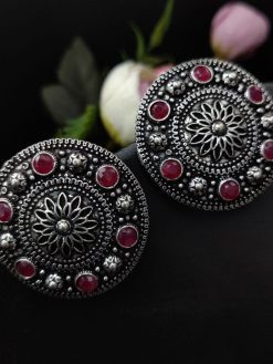 Round Shape Oxidised Stud Earrings For Girls