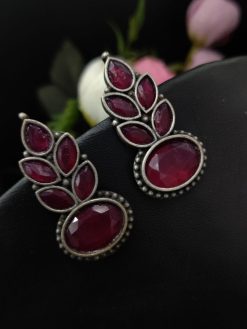 Premium Quality Oxidised Silver Replica Stone Stud Earrings