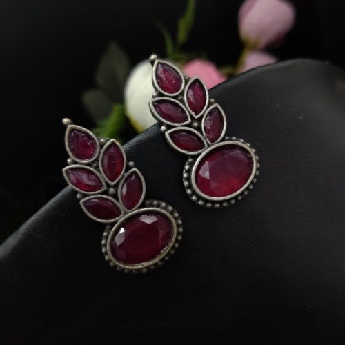 Premium Quality Oxidised Silver Replica Stone Stud Earrings