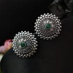Lotus Design Oxidised Silver Plated Stud Earrings For Girls
