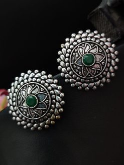 Lotus Design Oxidised Silver Plated Stud Earrings For Girls
