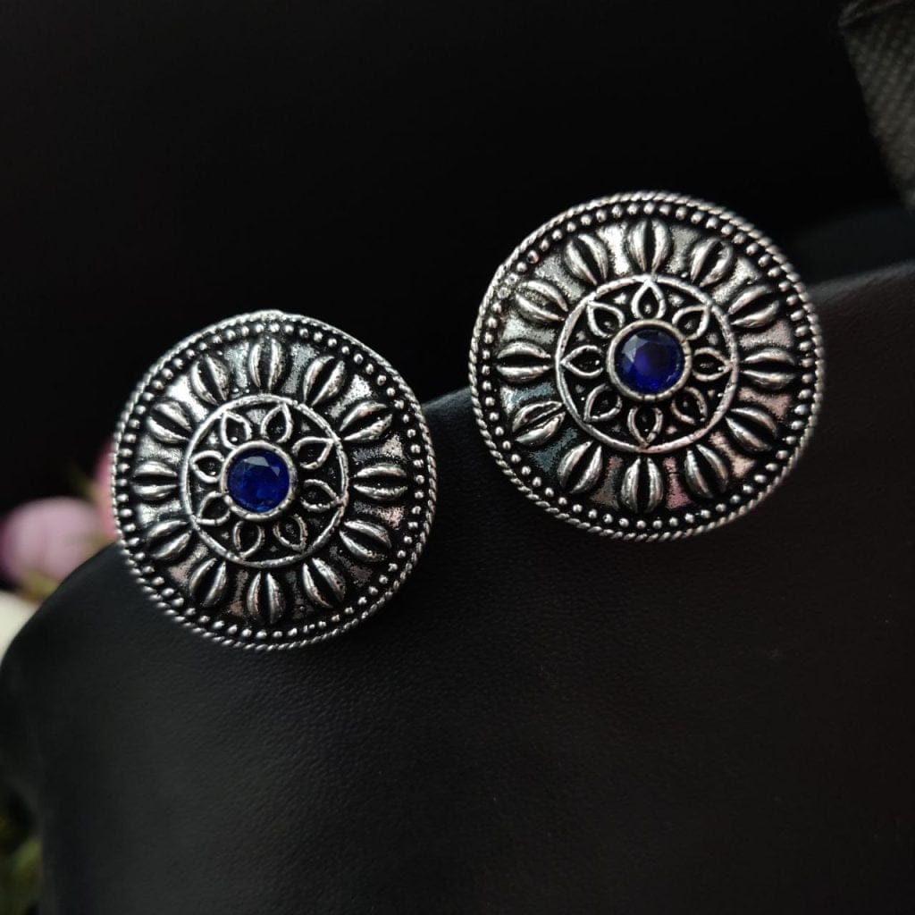 Casual Wear Oxidised Silver Plated Stud Earrings For Girls