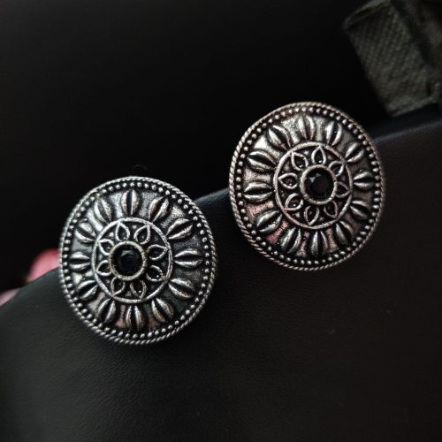 Casual Wear Oxidised Silver Plated Stud Earrings For Girls - Image 2