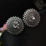 Bulk 34 Lotus Design Oxidised Silver Plated Stud Earrings For Girls - "White"