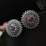 Bulk 28 Lotus Design Oxidised Silver Plated Stud Earrings For Girls - "Pink"