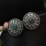 Bulk 38 Casual Wear Oxidised Silver Plated Stud Earrings For Girls - "Green"