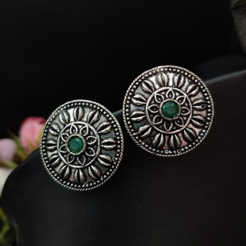 Casual Wear Oxidised Silver Plated Stud Earrings For Girls - Image 4