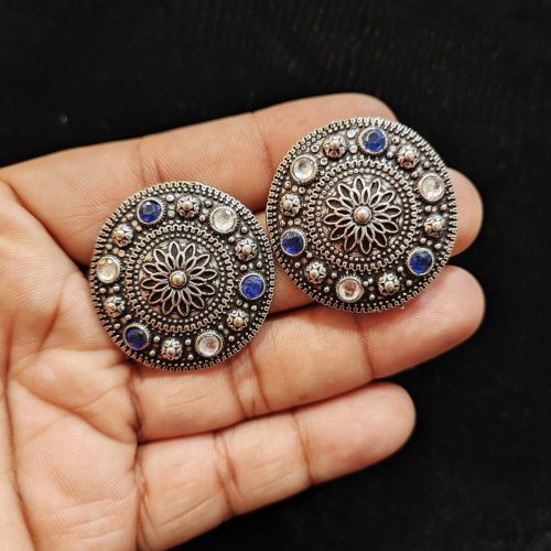 Round Shape Oxidised Stud Earrings For Girls - Image 5
