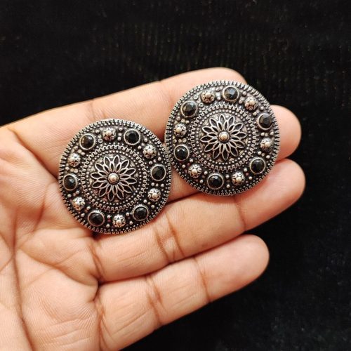 Round Shape Oxidised Stud Earrings For Girls - Image 6