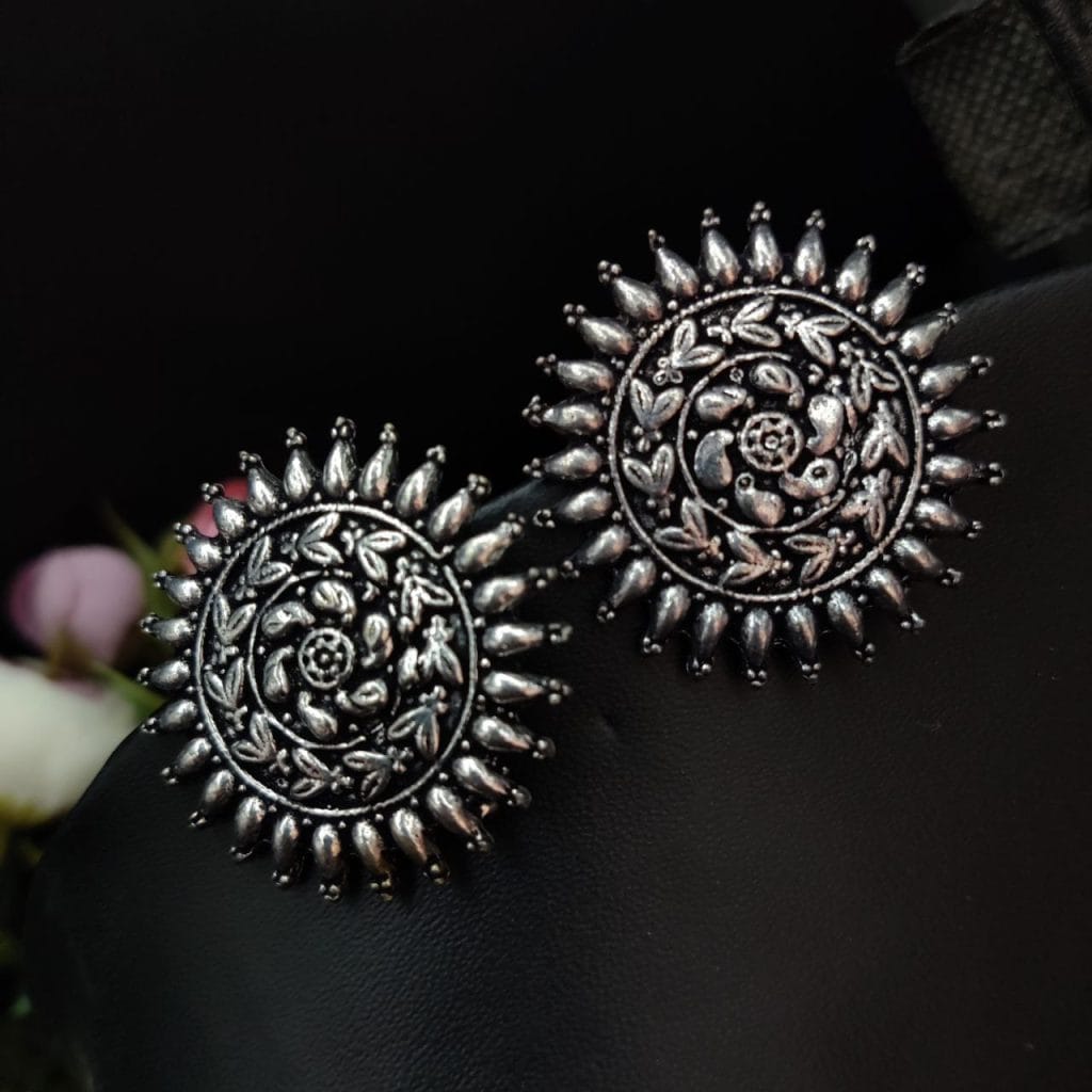 Designer Oxidised Silver Plated Oxidised Stud Earrings