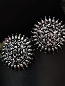 Designer Oxidised Silver Plated Oxidised Stud Earrings