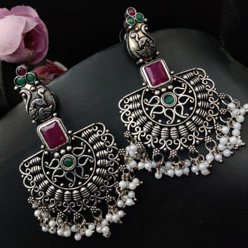 Light Weight Peacock Stud Chandbali Earrings - Image 7