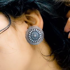 Round Floral Art Oxidised Plain Stud For Chiken Kari Kurti