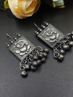 Black Polish Antique Ganesha Hook Earrings For Girls