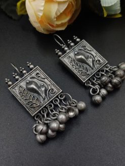 Black Polish Traditional Shankh Art Oxidised Hook Earrings