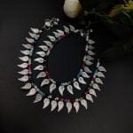 German Silver Oxidised Leaf Beads Anklet For Girls