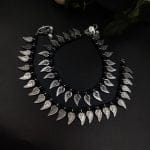 Bulk 30 German Silver Oxidised Leaf Beads Anklet For Girls - "Black"