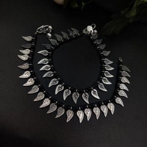 German Silver Oxidised Leaf Beads Anklet For Girls - Color: "Black"