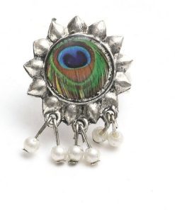 Oxidised German Silver Peacock Design Rings Pearl Beads Adjustable Size
