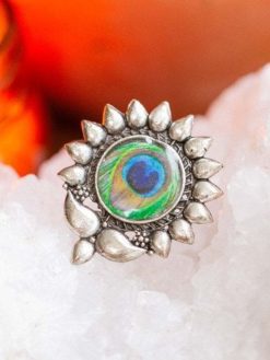 Oxidised German Silve Peacock Design Rings Adjustable Size