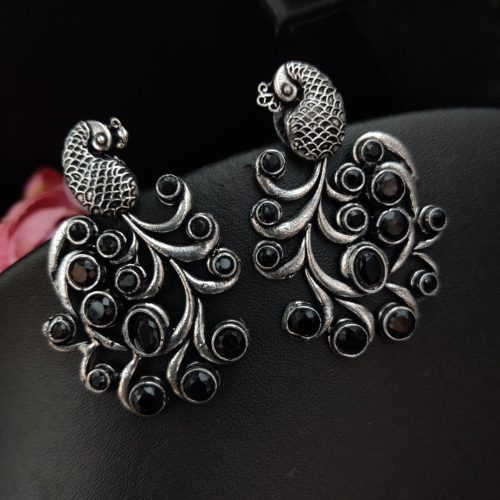 Premium Quality Oxidised Peacock Stone Stud Earrings - Image 20
