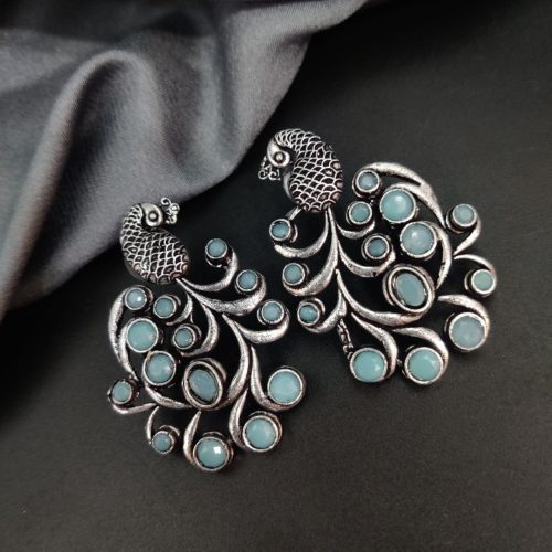 Premium Quality Oxidised Peacock Stone Stud Earrings - Image 19