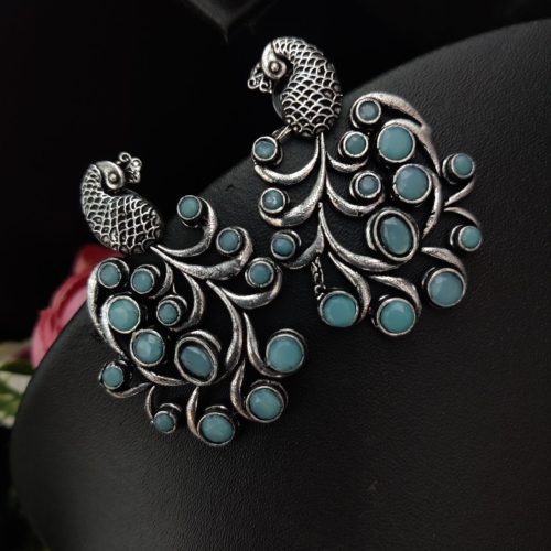 Premium Quality Oxidised Peacock Stone Stud Earrings - Image 17