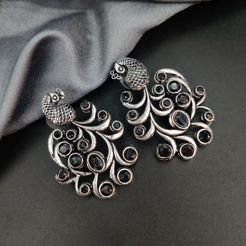 Premium Quality Oxidised Peacock Stone Stud Earrings - Image 18