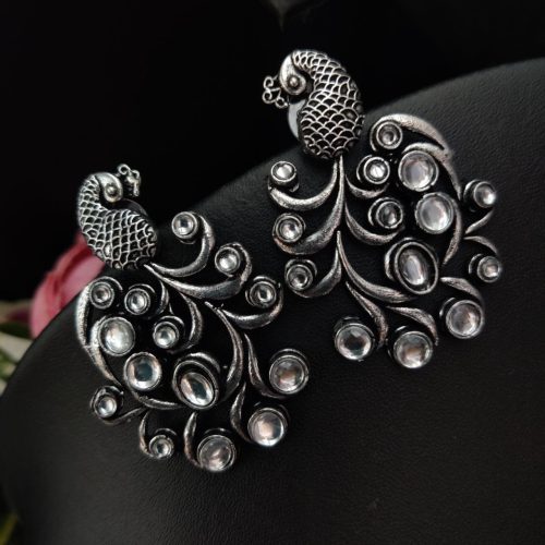 Premium Quality Oxidised Peacock Stone Stud Earrings - Image 16