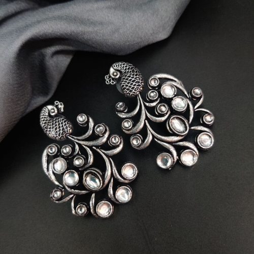 Premium Quality Oxidised Peacock Stone Stud Earrings - Image 15