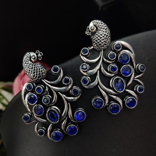 Premium Quality Oxidised Peacock Stone Stud Earrings - Image 12