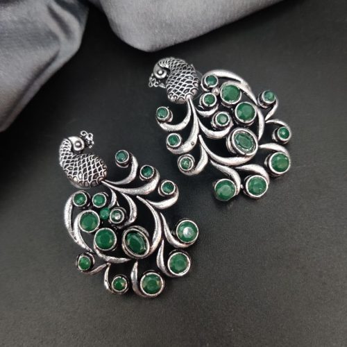 Premium Quality Oxidised Peacock Stone Stud Earrings - Image 11