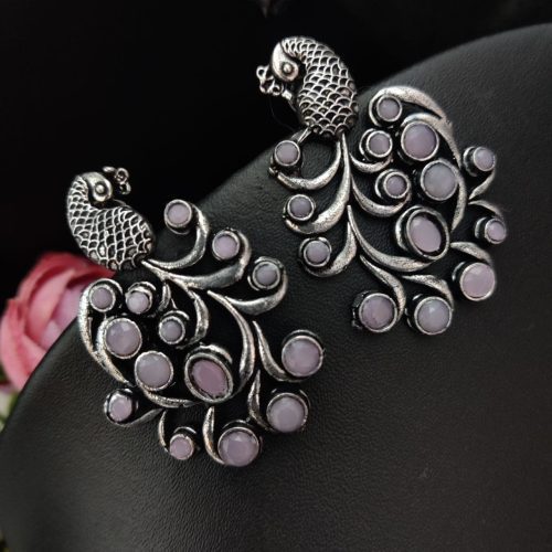 Premium Quality Oxidised Peacock Stone Stud Earrings - Image 7