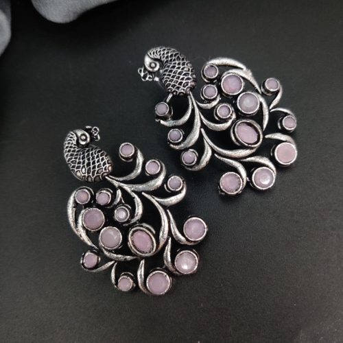 Premium Quality Oxidised Peacock Stone Stud Earrings - Image 5
