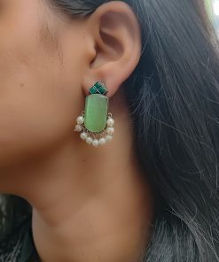 Designer Oxidised Monalisa Stone Stud Earrings | Best Daily Wear Elagant Jewelry
